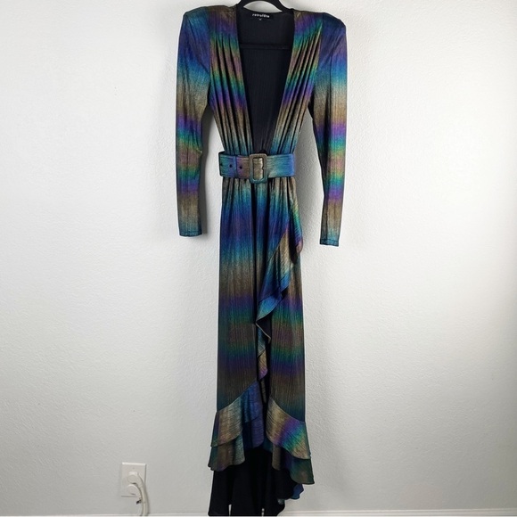 Retrofete Harmony Metallic Belted Ruffle Maxi Dress Medium - Picture 8 of 10